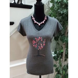 The North Face Women's Gray Slim Fit V Neck Short Sleeve Top Blouse Size Medium